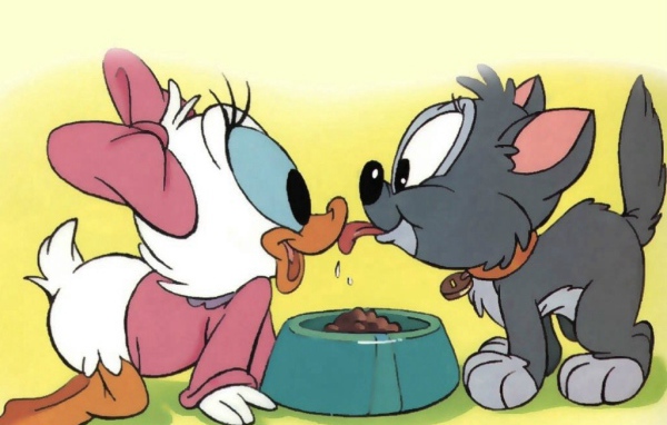 утка целует кота