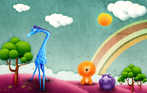 Жираф, лев и бегемот