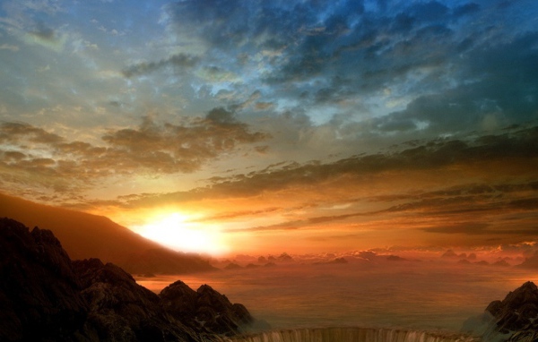 Водопад на закате