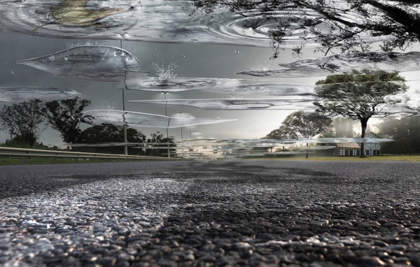 Дождь и отражение в лужах