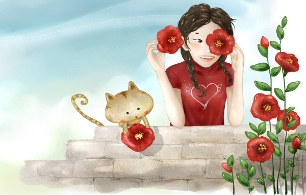 Дружеская пара с цветами