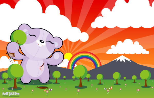 Радуга медведь деревья горы