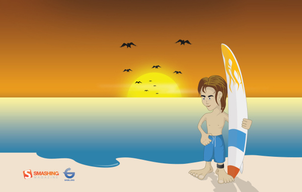 Серфер на пляже