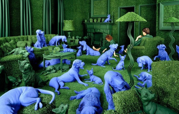 Зеленая комната с собаками