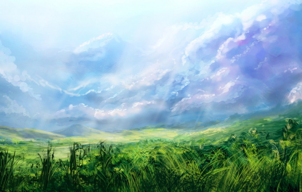 Голубое небо над лугами