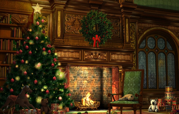Рождественская елка у камина