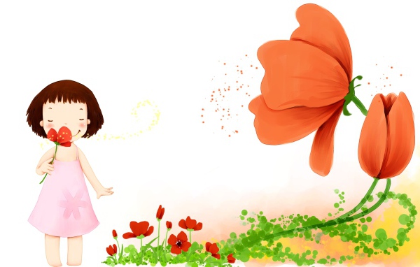 Девочка с красными цветами