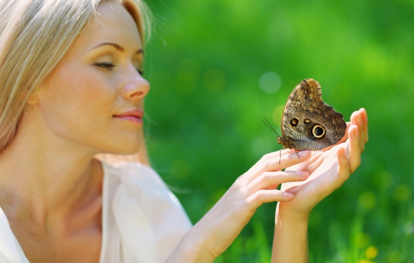 Бабочка сидит на руке