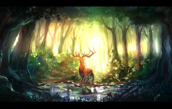 Олень на фоне солнечного света