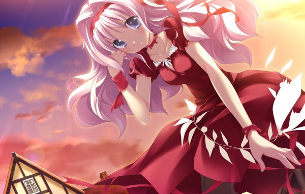 Аниме девушка в красном платье
