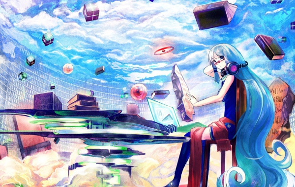 Девушка с голубыми волосами и летающие книги