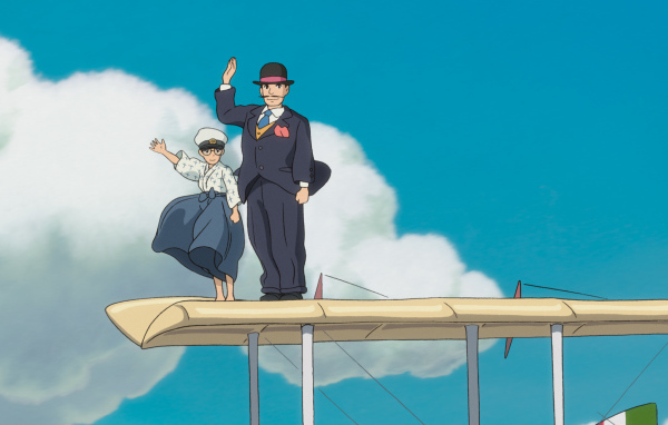 Аниме мультфильм Миядзаки Kaze tachinu, персонажи машут рукой