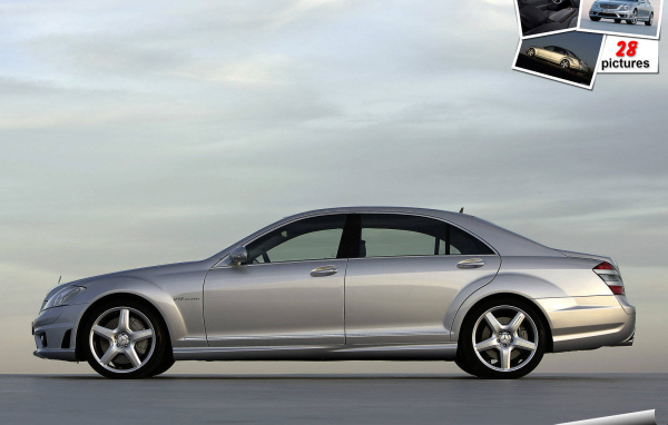 Серебряный Mercedes-Benz S65 AMG со стороны