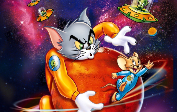 Cartoon Tom and Jerry in space