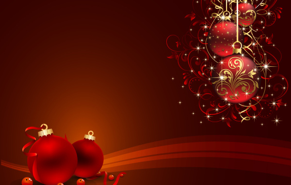 Красивая картинка с красными ёлочными игрушками на рождество