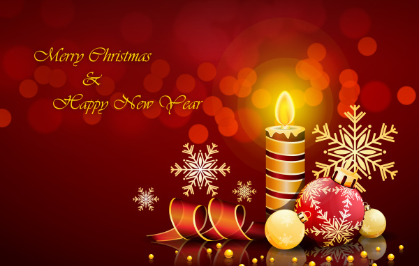 Свеча с снежинками на красном фоне на рождество