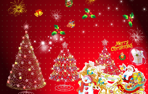 Cheerful picture in red colors on Christmas