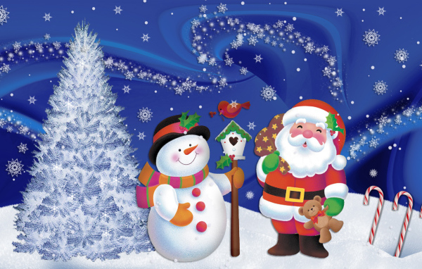 Смешные Дед Мороз и снеговик на рождество