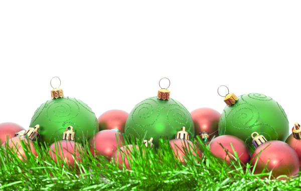 Зелёные и розовые ёлочные игрушки на рождество