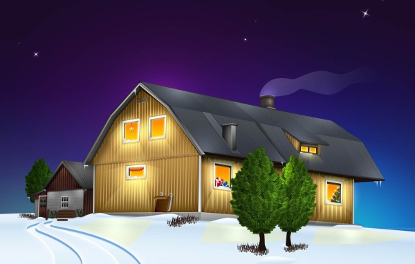 Дом с подарками на подоконнике на рождество