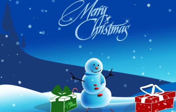 Снеговик с подарками на рождество