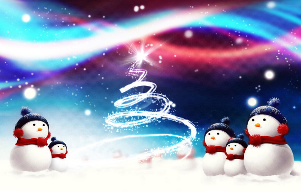 Снеговики на рождество, разноцветная картинка