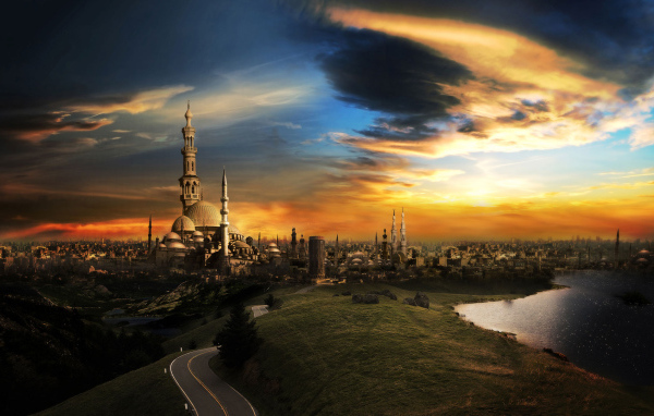 Фантастический город с башнями