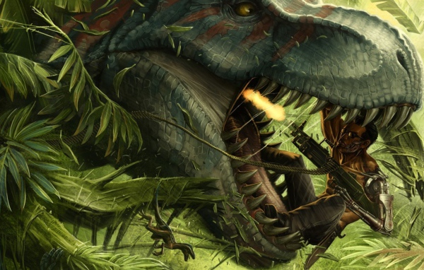 Киборг убивает динозавра