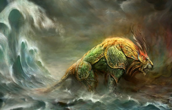 Фантазия Чудовище выходит из воды