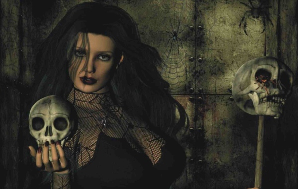 Девушка с черепом