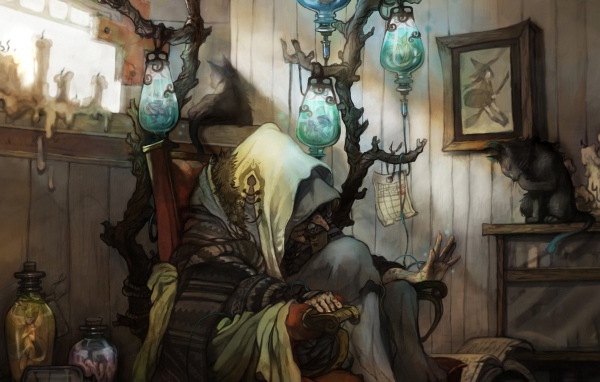 Колдунья сидит на стуле