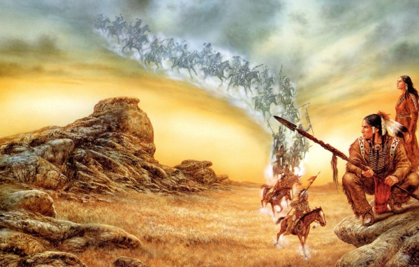 Индейцы на лошадях спускаются с неба