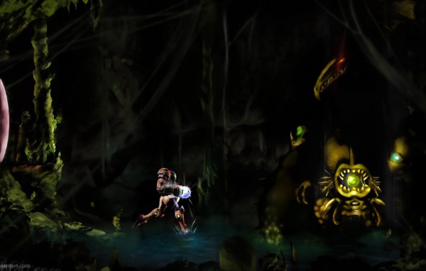 Робот бежит с фонарем