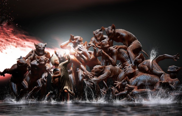 Женщина защищает ребенка от монстров