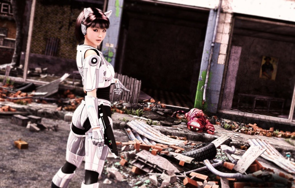 Девушка киборг убила монстра