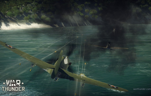 War Thunder американский истребитель стреляет