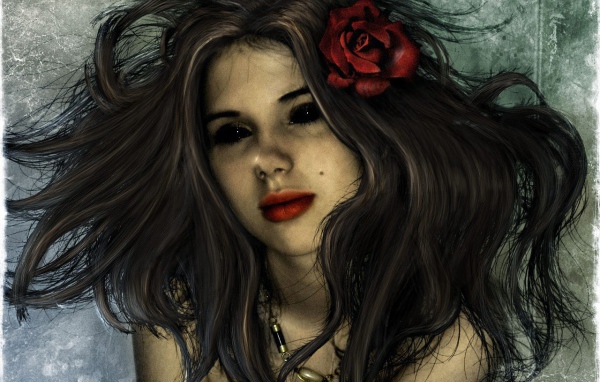 Девушка с розой в волосах
