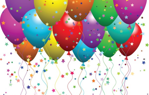 Разноцветные шары и звёзды на день рождения