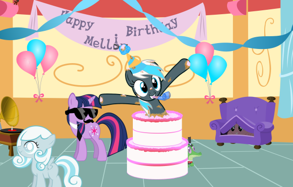 Счастливая пони на день рождения