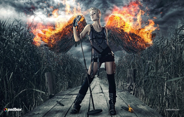 Черный ангел с горящими крыльями