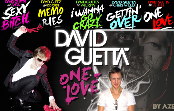 David Guetta на фоне надписей