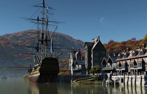 Парусный корабль на пристани