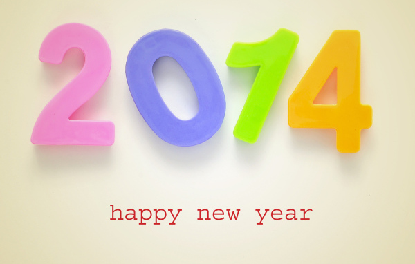 Счастливого Нового Года 2014, разноцветные яркие цифры
