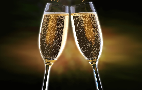 Счастливого Нового Года 2014, бокалы с шампанским