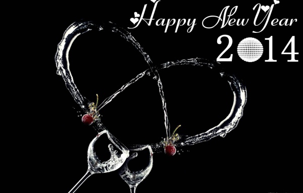 Счастливого нового года 2014, красивая картинка на чёрном фоне