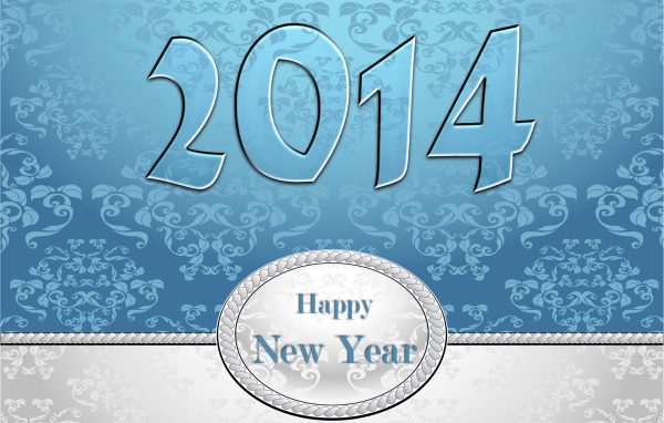 Счастливого нового года 2014, голубой и белый цвет