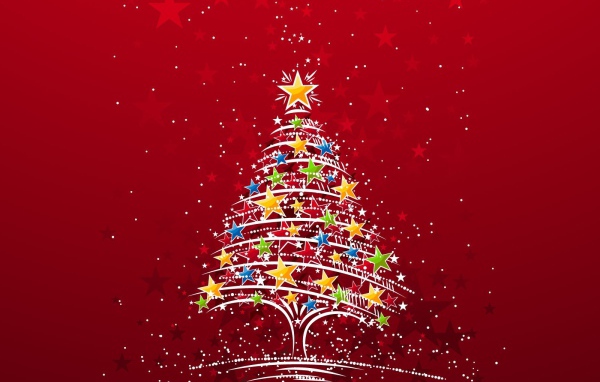 Новогодняя елка на красном фоне 2014