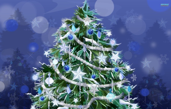 Новогодняя елка с белыми звездами 2014