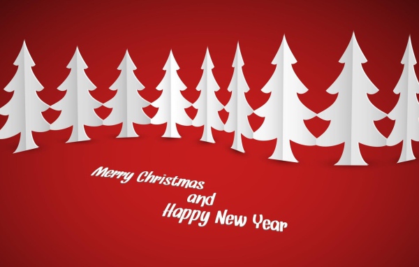 Белые ёлки на красном фоне