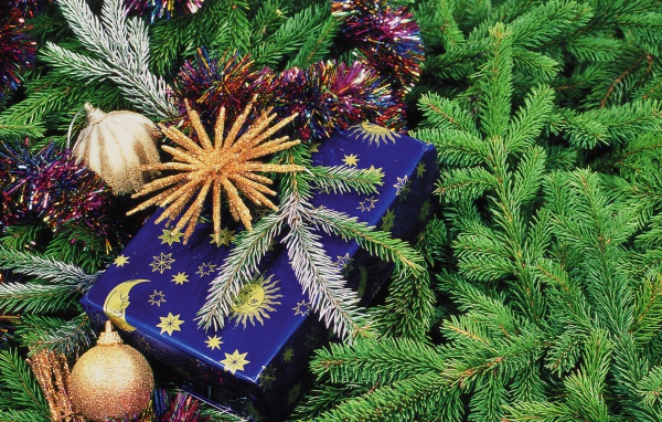 Подарок у елки на Новый год